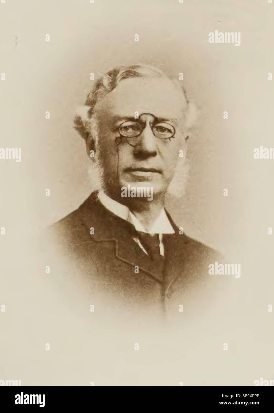 Henry Saltonstall (1828–1894) war ein Nachfahre von Sir Richard Saltonstall und eine einflussreiche Persönlichkeit in der frühen amerikanischen Geschichte. Sein Porträt, das im Buch „Ancestry and Descendants of Sir Richard Saltonstall“ zu sehen ist, unterstreicht das Wappen seiner Familie. Stockfoto