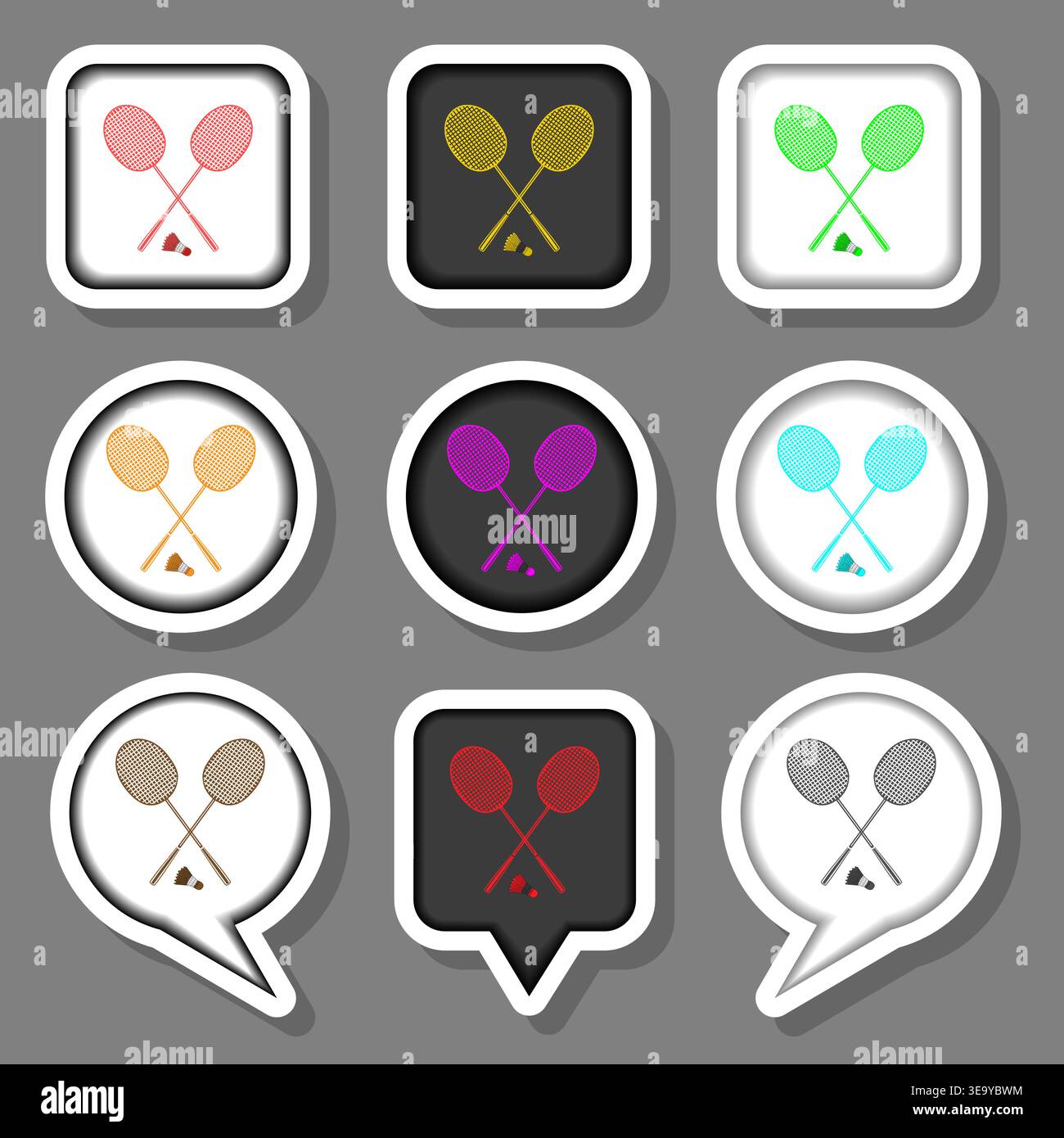 Illustration zu Themensätzen Symbole für Spiel Badminton, Logo Spiel Badminton bestehend aus flachem Design mit Elementen Mobile Web Apps, Kollektion Modern i Stock Vektor