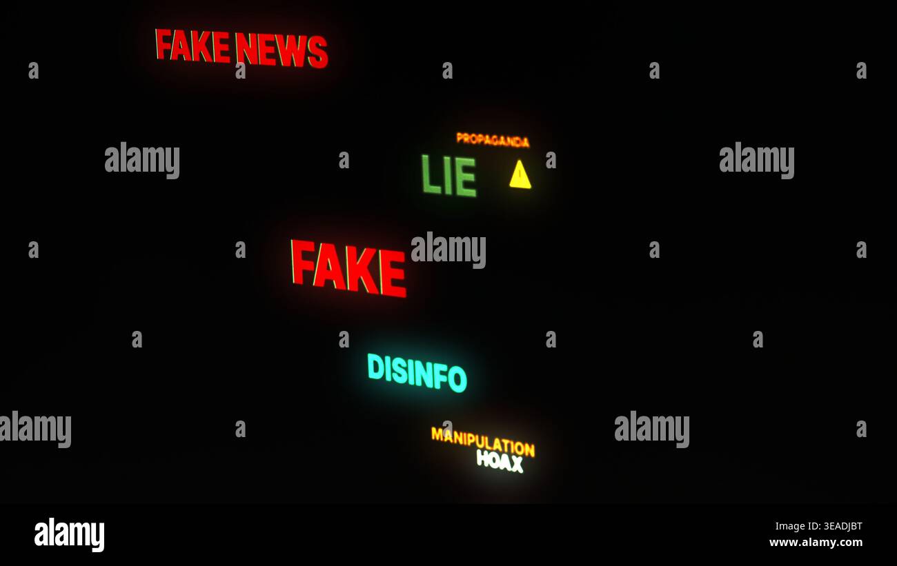 Fake News-Warnung auf dem Digitalbildschirm. Stockfoto