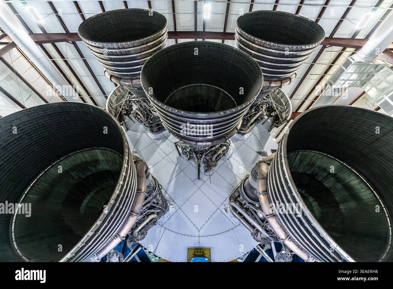 Saturn-V-Raketenmotoren, die im Houston Space Center ausgestellt sind Stockfoto