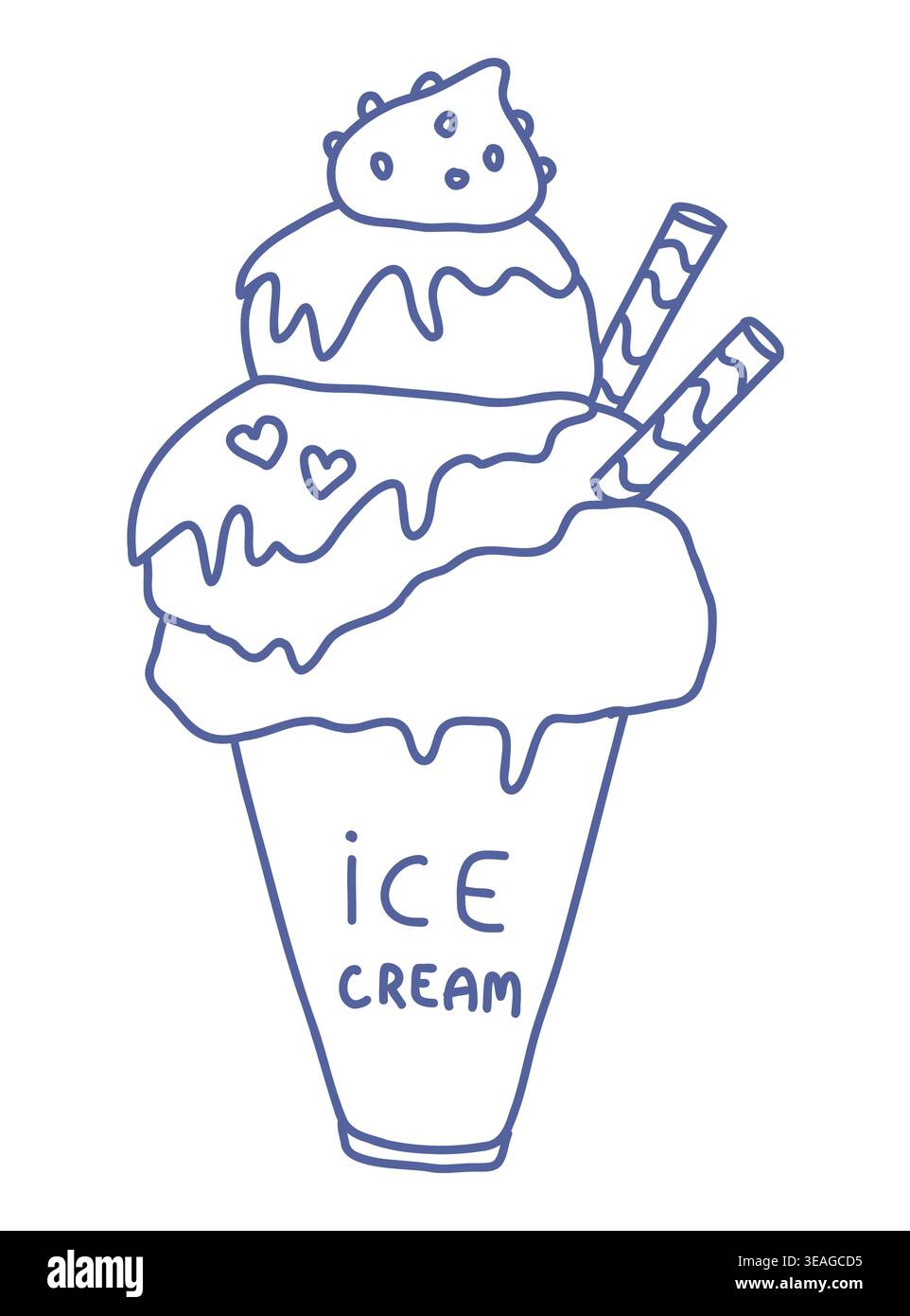 Weiches Eis im Pappbecher mit Waffelstäbchen. Stock Vektor
