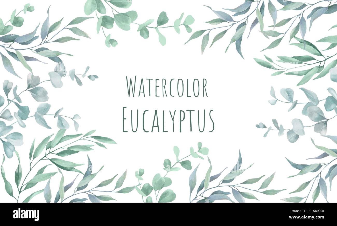 Eukalyptusrahmen mit grünem Silberdollar, Blätter. Botanische Laubgrenze für Hochzeitseinladungen, Grußkarten, ECO Design.Vektor EPS. Stock Vektor