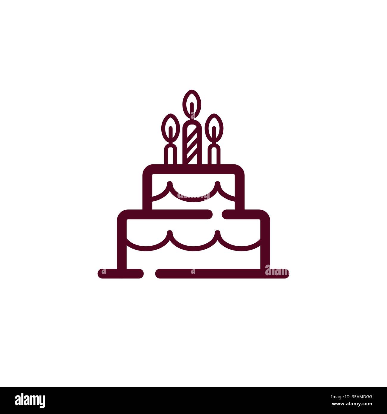 Geburtstagskuchen mit Kerzen, Strichkunst-Symbol. Minimalistisches Partysymbol Stock Vektor