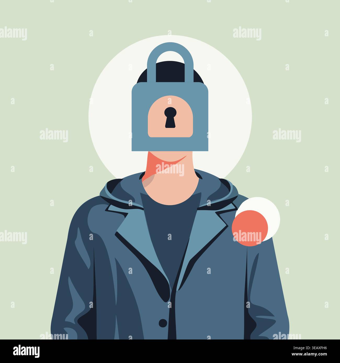 Konzeptionelle Darstellung der Cybersicherheit und des Datenschutzes personenbezogener Daten durch eine anonyme Person mit Vorhängeschloss Stock Vektor