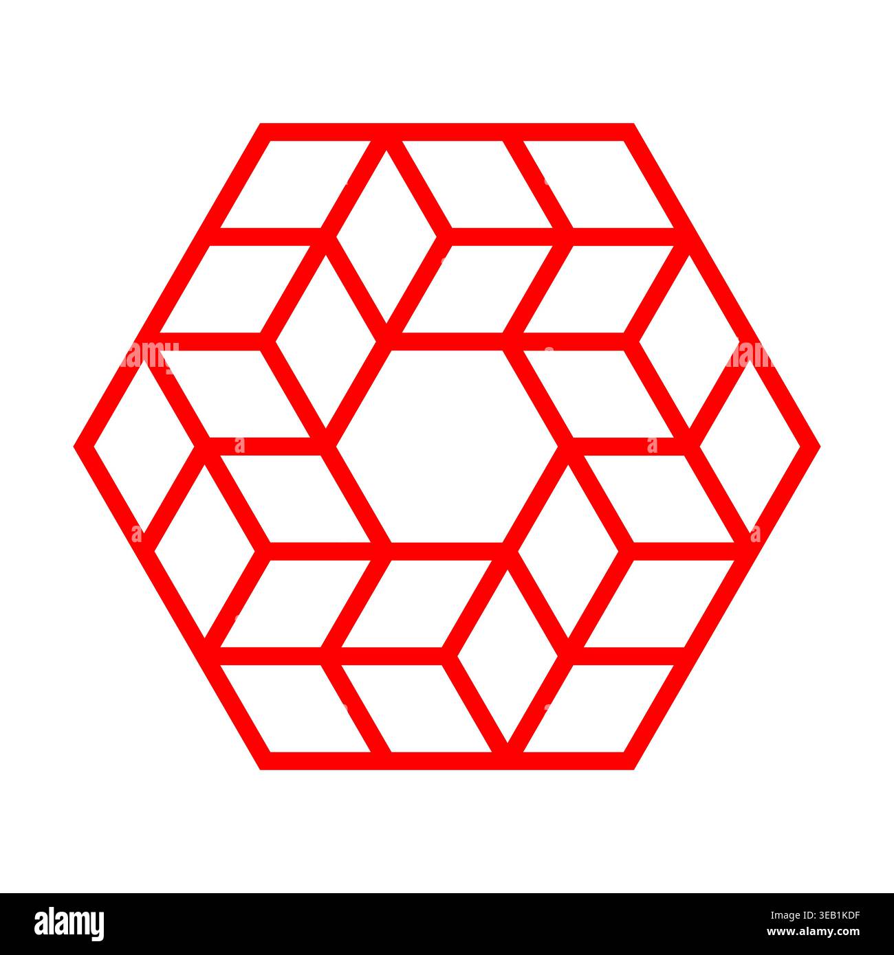 Sechseckiges Symbol mit roter Umrandung, Cubes Vektorgrafik Stock Vektor