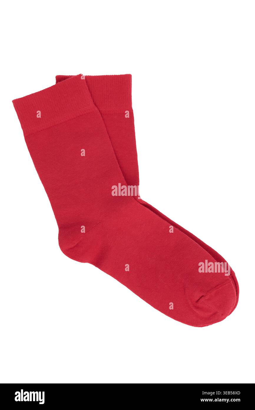 Ein Paar Socken in leuchtendem Rot, die sich perfekt für jedes Outfit oder jede Kleidung eignen Stockfoto