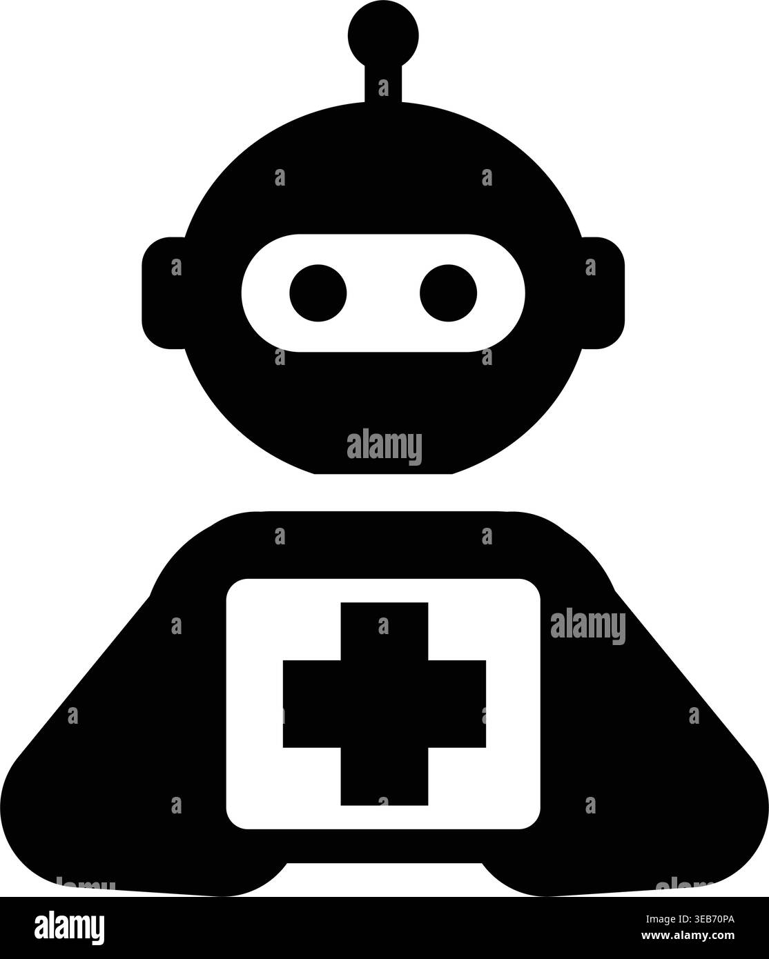 KI Medical Cross Symbol, Roboter Symbol mit medizinischem Kreuz, das KI-gestützte Gesundheitsdienste und -Systeme repräsentiert. Stock Vektor