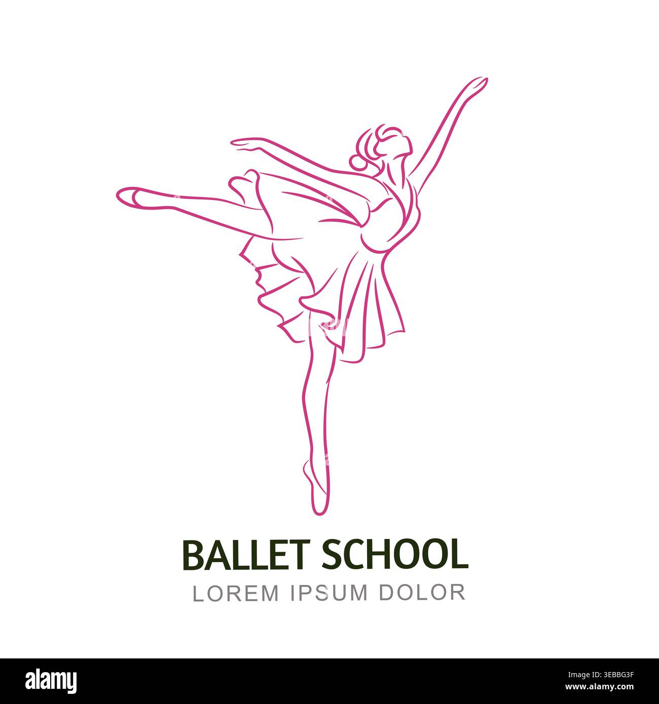 Ballett-Schullogo mit eleganter tanzender Ballerina. Minimalistische Linie Art Vektor Illustration eines Mädchens im Kleid isoliert auf weißem Hintergrund Stock Vektor