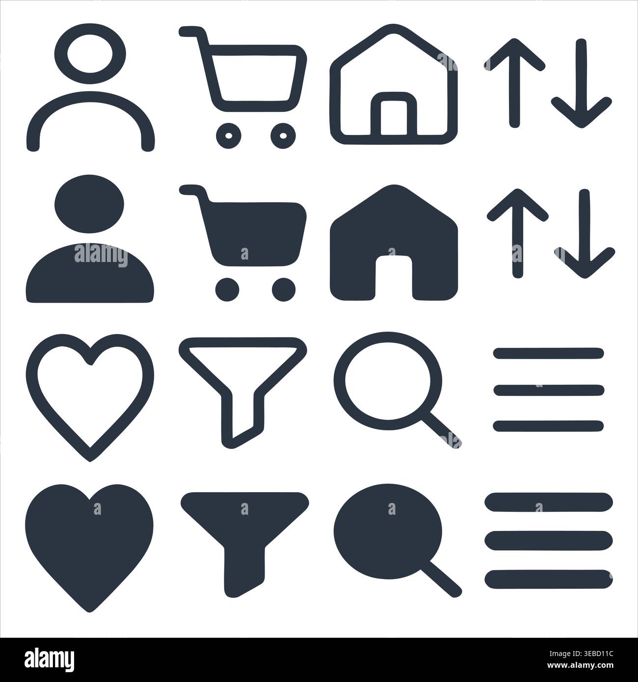 Minimalistische UI UX Essential Icons für Web- und Mobile Application Interface festgelegt Stock Vektor