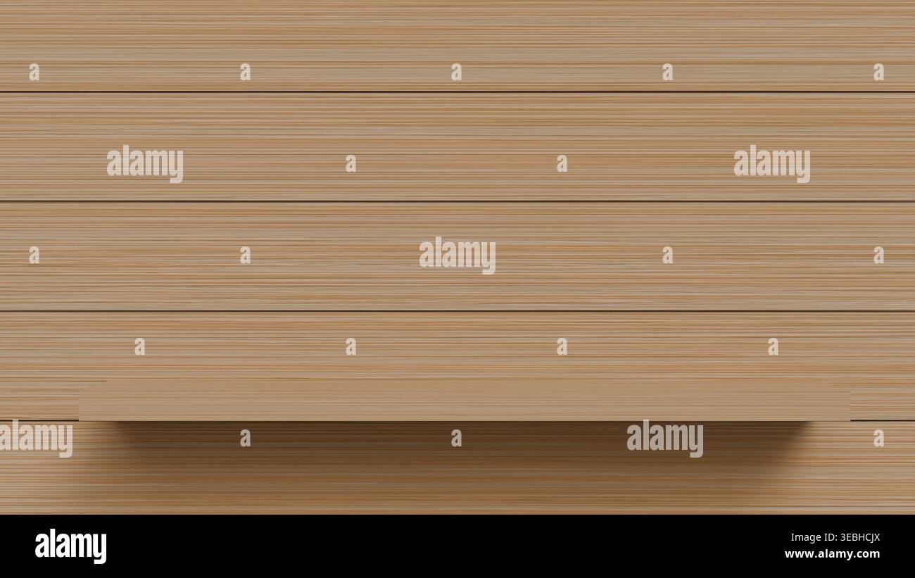 Leeres Wandregal aus Holz an Holzwand für Produktplatzierung, Innendekoration, Artikelpräsentation und Modell Stockfoto