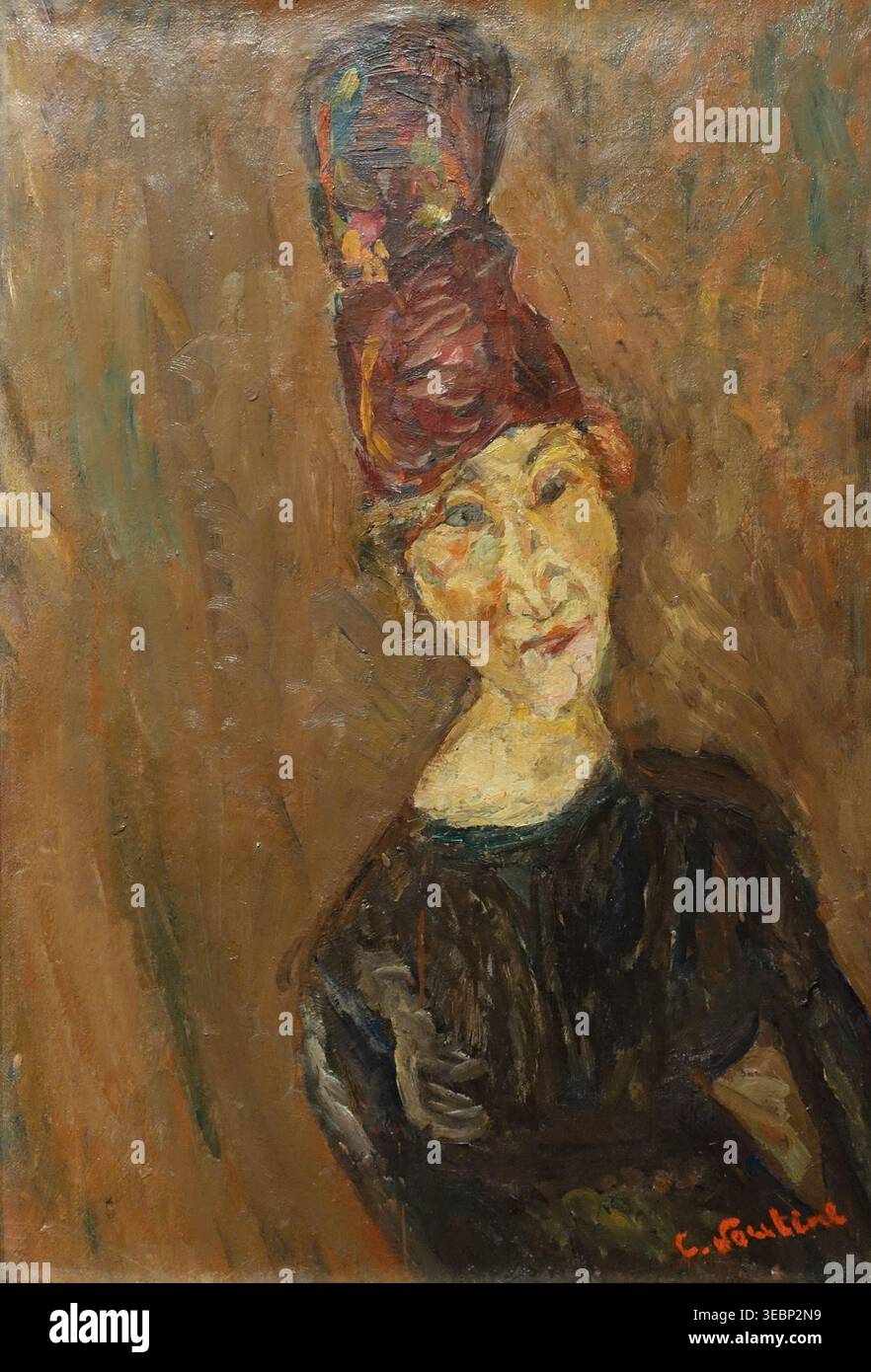 Frau in einem großen Hut, 1919, Soutine Chaim Solomonowitsch (1893-1943), Öl auf Leinwand. Stockfoto