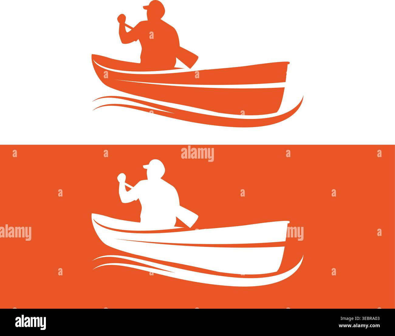Ruderboot und Fisherman Silhouette Stock Vektor