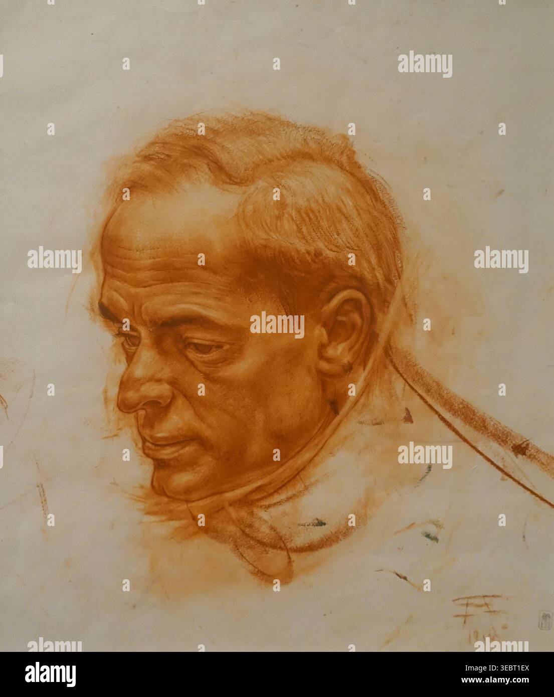 Porträt eines Mannes, Skizze für die Komposition ''Violinist'', 1924, Alexander Jakovlev (1887-1938), Papier, Sanguine, Graphitstift. staatliches Russisches Museum Stockfoto
