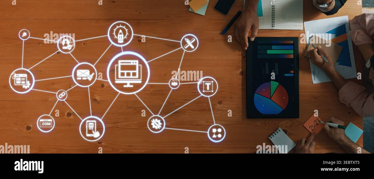Das Konzept des Website-Designs konzentriert sich auf Benutzererfahrung und Funktionalität. Ein gutes Website-Design kombiniert Kreativität mit Technologie, um eine zu erstellen Stockfoto