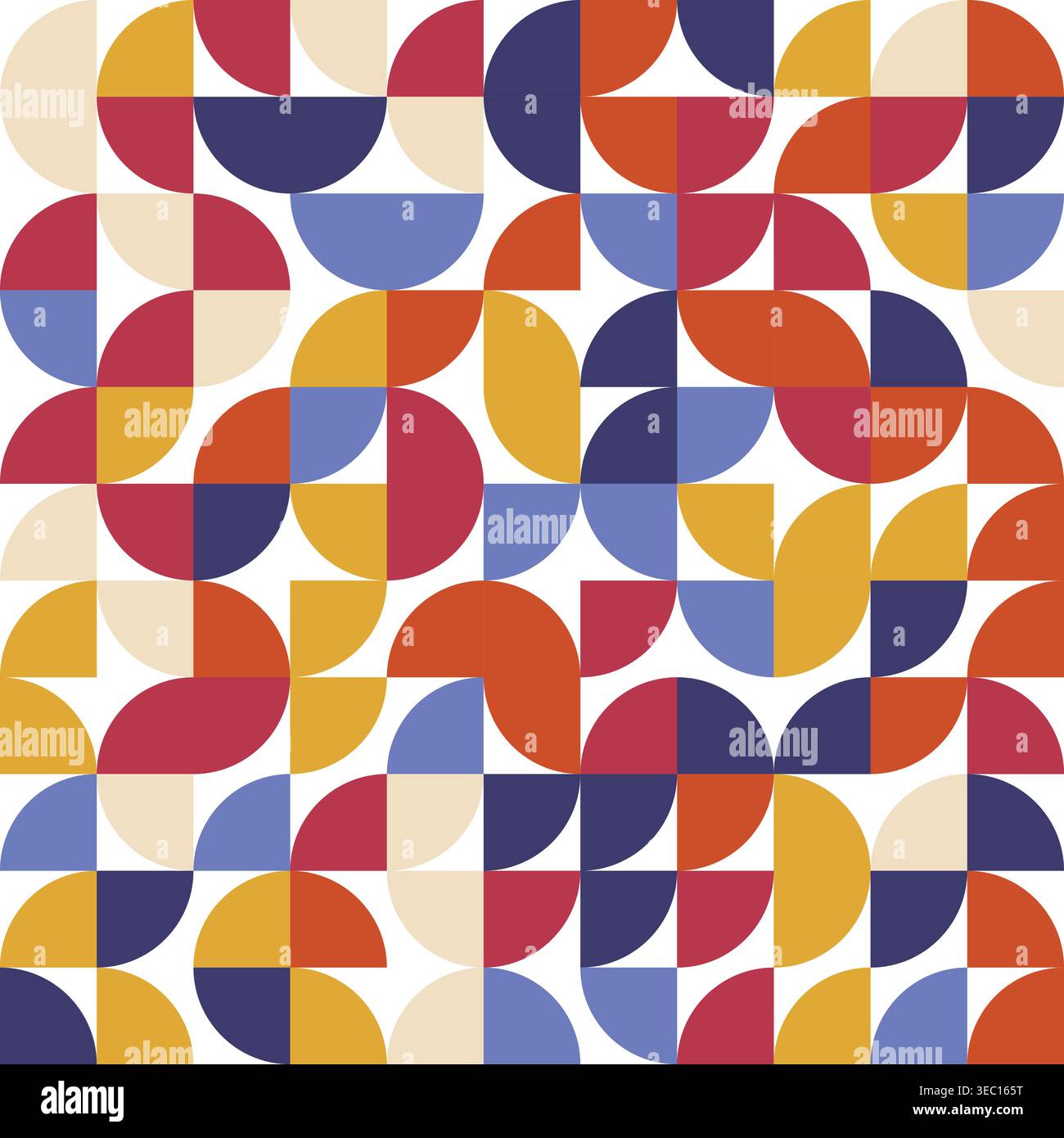 Abstraktes geometrisches nahtloses Muster mit bunten Halbkreisen und Quadranten-Formen im Retro-Stil Stock Vektor