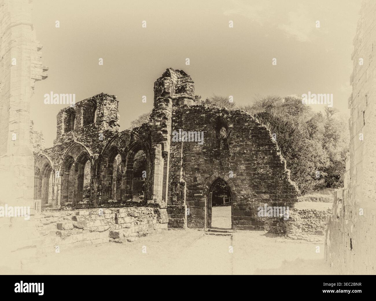 Diese Bilder zeigen die berühmten Ruinen des Zisterzienserklosters Furness Abbey aus dem 11. Jahrhundert, das sich auf der Halbinsel Furness in der Irischen See befindet. Stockfoto