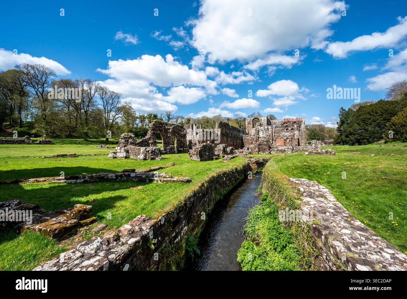Diese Bilder zeigen die berühmten Ruinen des Zisterzienserklosters Furness Abbey aus dem 11. Jahrhundert, das sich auf der Halbinsel Furness in der Irischen See befindet. Stockfoto