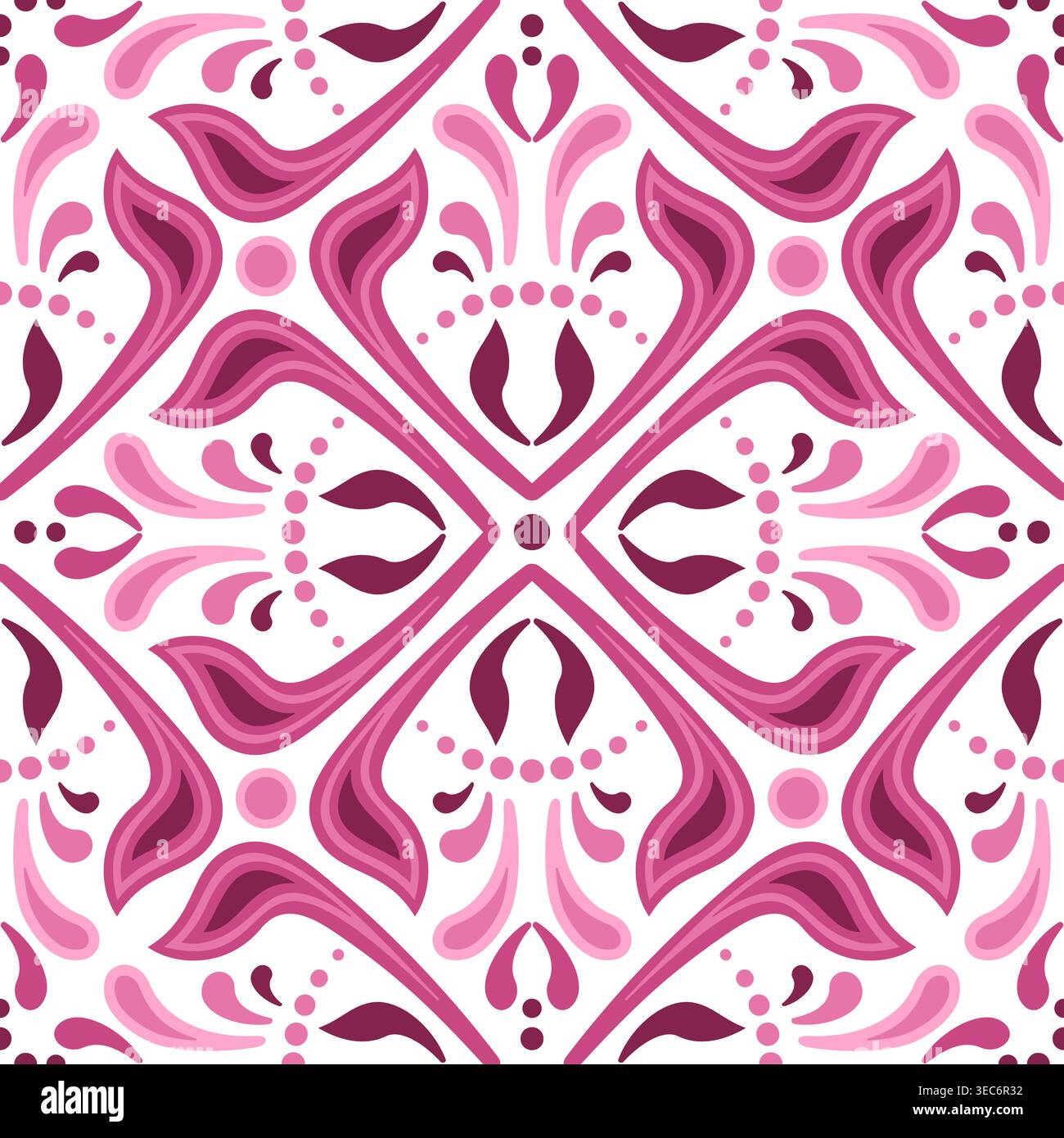 Nahtloses Paisley-Muster. Quadratisches Mandala mit Blumenmuster. Ethnisches rosa Ornament auf weißem Hintergrund. Stock Vektor