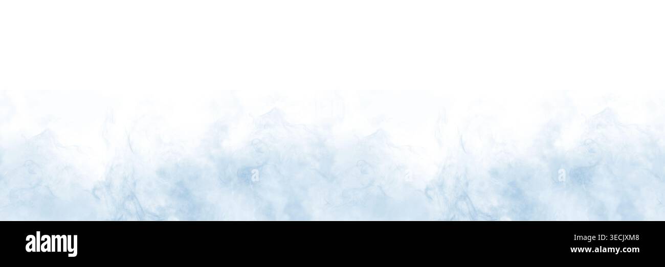 Rauch oder Nebel an einer nahtlosen Grenze. Aquarellabbildung. Blaue Wolken, handgezeichnete Zeichnung, isoliert auf dem Hintergrund Stockfoto