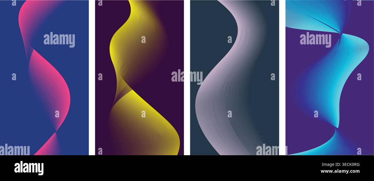 Abstrakte Banner mit flüssigen Wellen im Hintergrund mit glatten Farbbändern und bunten fließenden Linien. Stock Vektor