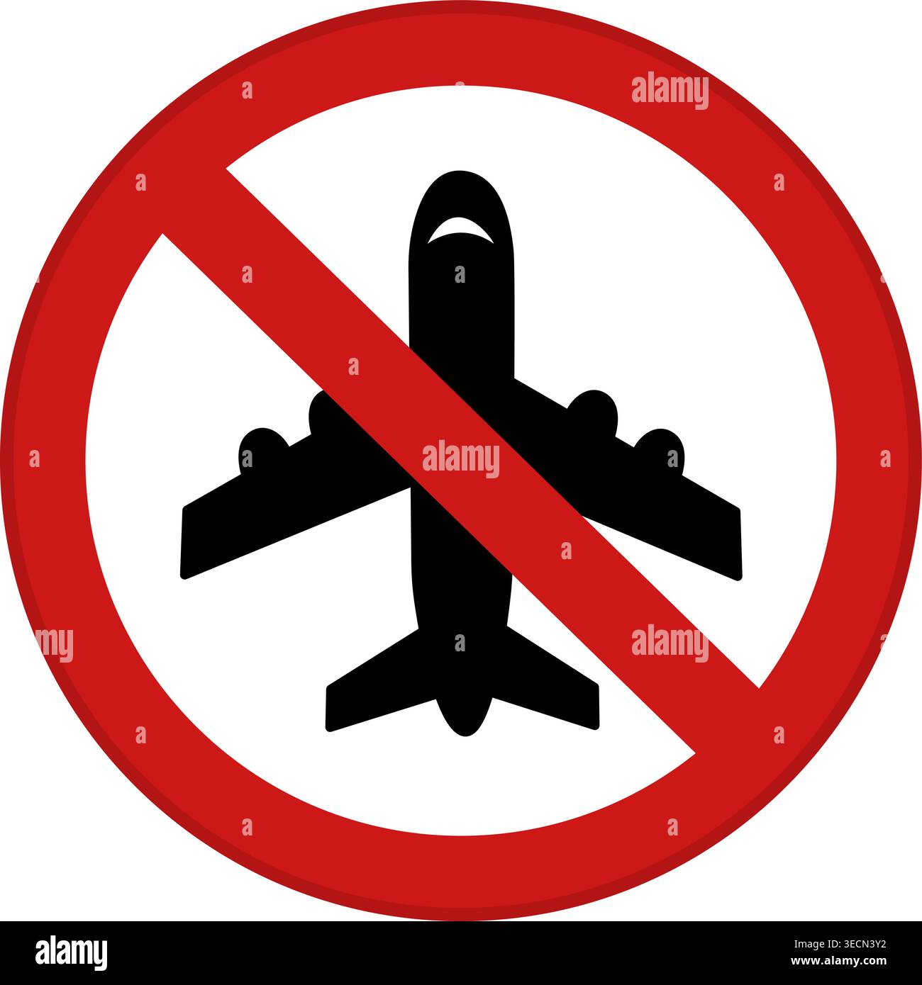 Rotes No-Fly-Schild. Verbotsschild Rund. Flugzeug Startet. Vektorsymbol Stock Vektor