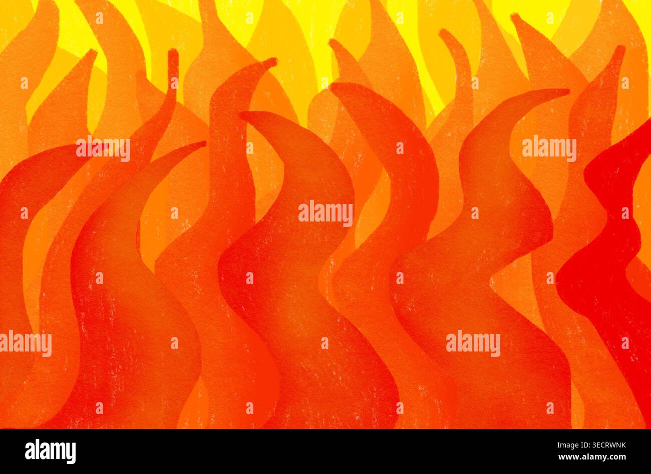 Abstrakte handgemalte Textur mit lebendigen, feurigen Mustern in warmen Rot-, Orange- und Gelbtönen. Erzeugt die Energie und Wärme des Sommers und Stockfoto