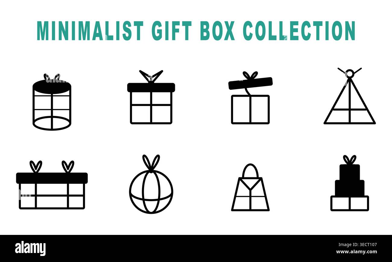 Minimalistische Geschenkboxen-Kollektion handgezeichnete Schwarz-weiß-Präsenzsymbole Stock Vektor