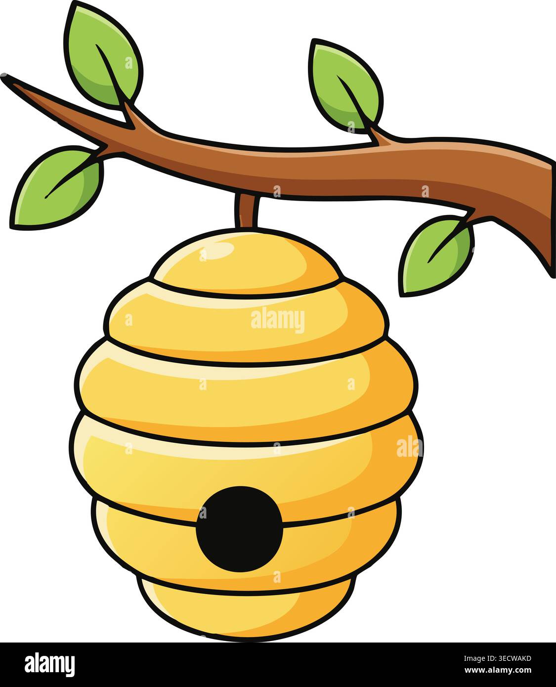 Cartoon Beehive hängt an Baum Zweig Vektor Illustration für Kinder und Natur Design Stock Vektor