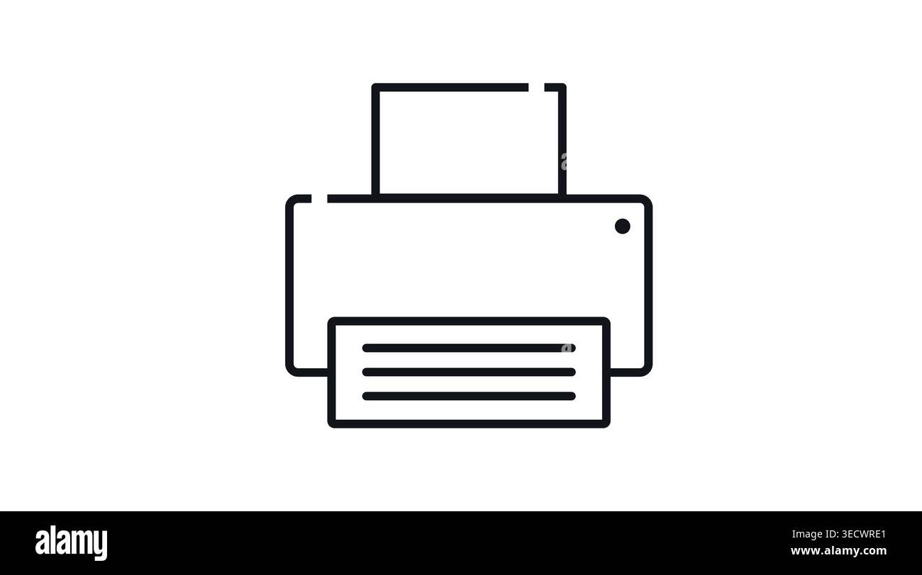 Druckersymbol für Büro und Zuhause: Papierdruckmaschine, minimalistischer schwarzer Kunstvektor Stock Vektor