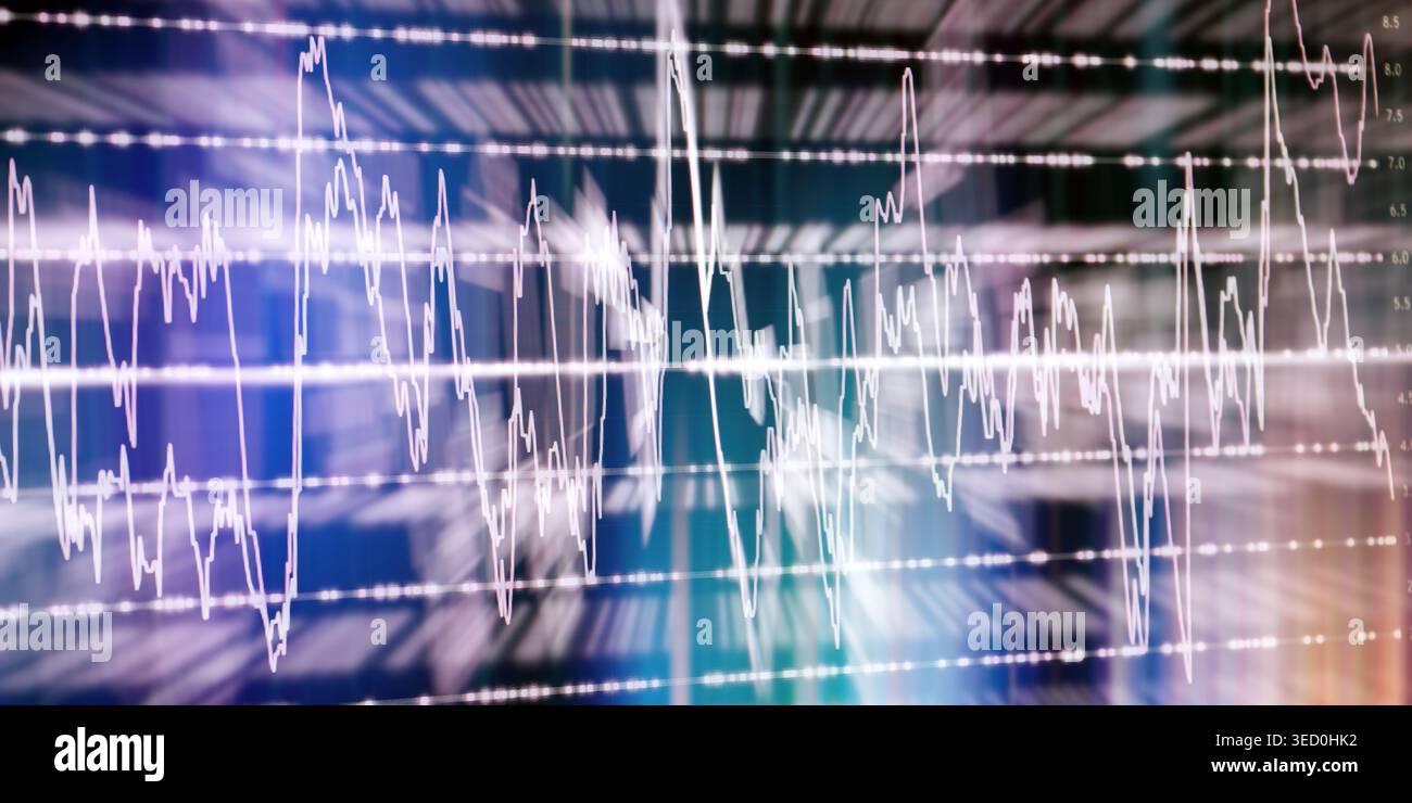 Futuristisches Image repräsentiert extreme Marktvolatilität, algorithmischen Hochfrequenzhandel, Big Data-Verarbeitung und schnelle Informationsübertragung. Stockfoto