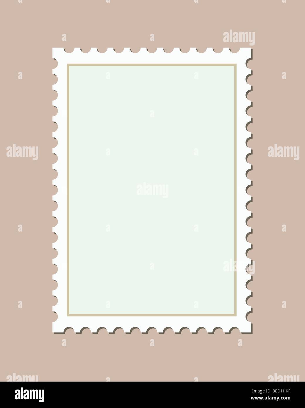 Minimalistischer unbeschrifteter Briefstempel mit perforierten Kanten auf neutralem Hintergrund. Stock Vektor