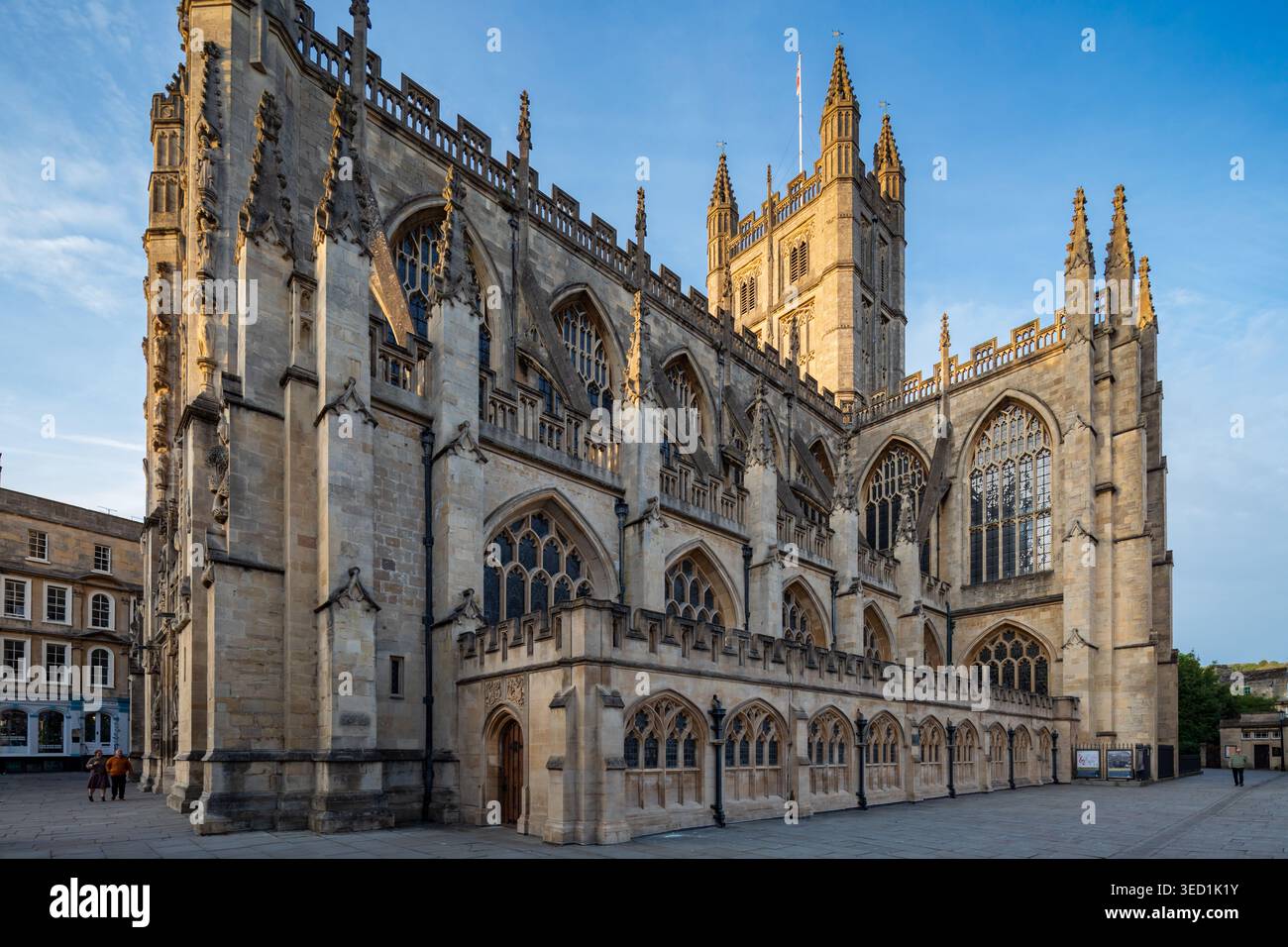 Sonnenuntergang in Bath Abbey, Bath, Somerset. Stockfoto