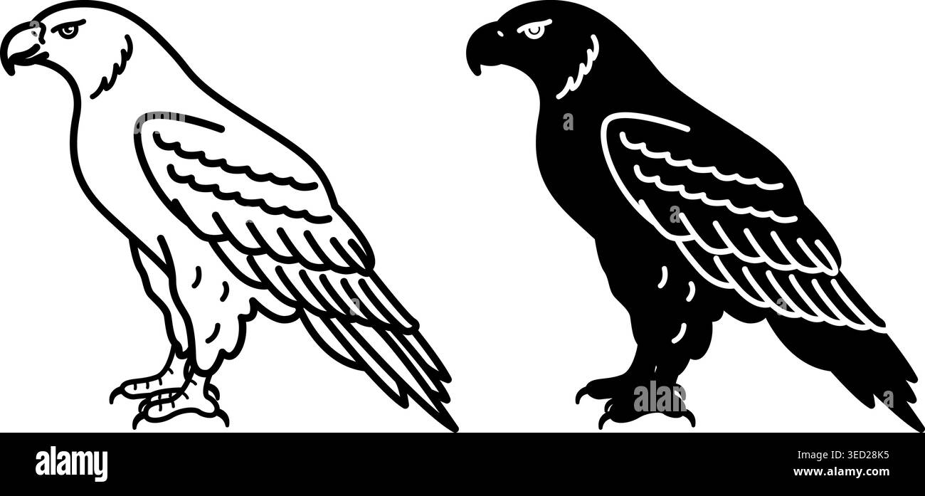 Adlersymbole. Schwarzweiß-Vektor-Illustrationen. Raubvogel. Symbol für Mut und Furchtlosigkeit. Für Das Design Von Malbüchern. Tierkonzept Stock Vektor