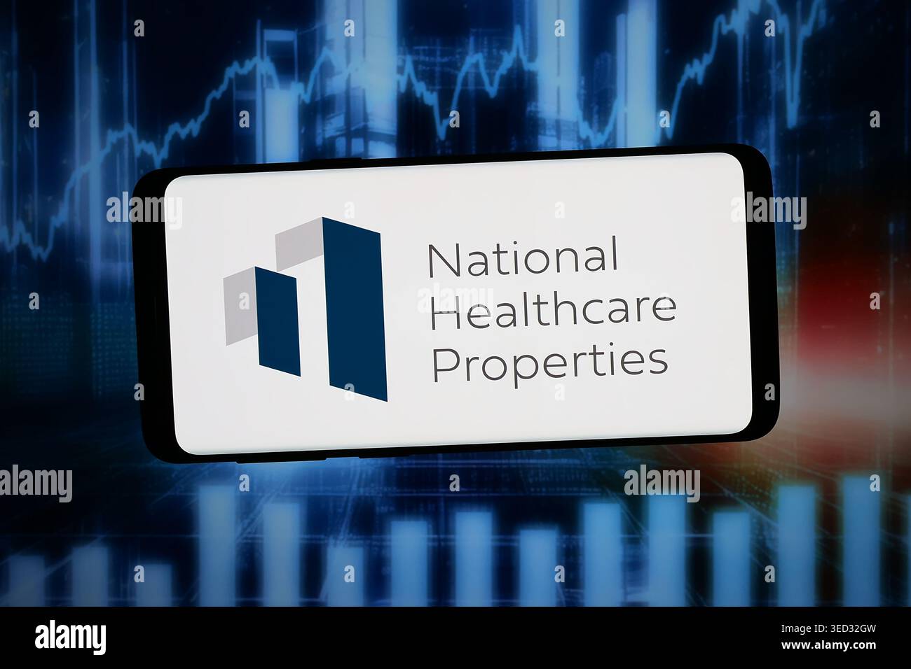 Stuttgart, Deutschland - 23.04.2026: In dieser Fotoabbildung ist das Logo der Firma National Healthcare Properties Inc. Auf einem Smartphone zu sehen Stockfoto