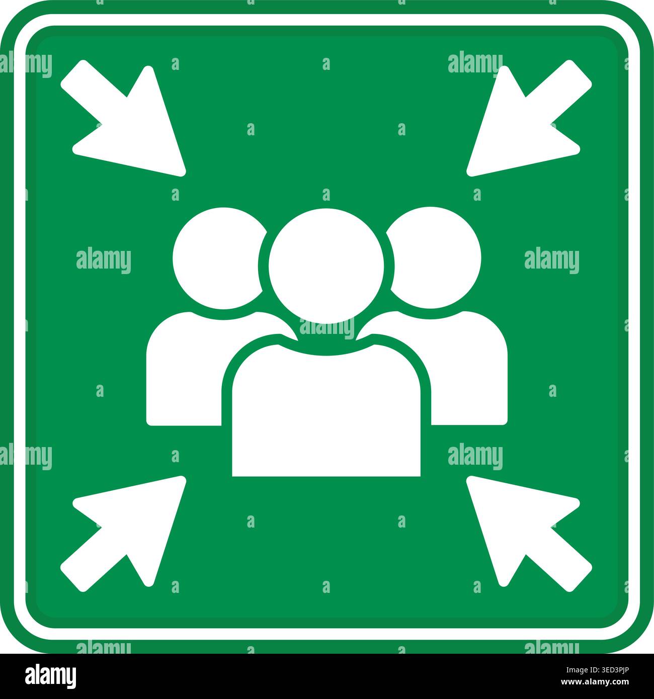 Sammelpunkt Mit Grünem Schild. Vektorsymbol. Symbol Für Evakuierung Im Notfall. Sammelpunkt für Personen im Falle einer Evakuierung. Notfallsituation Stock Vektor