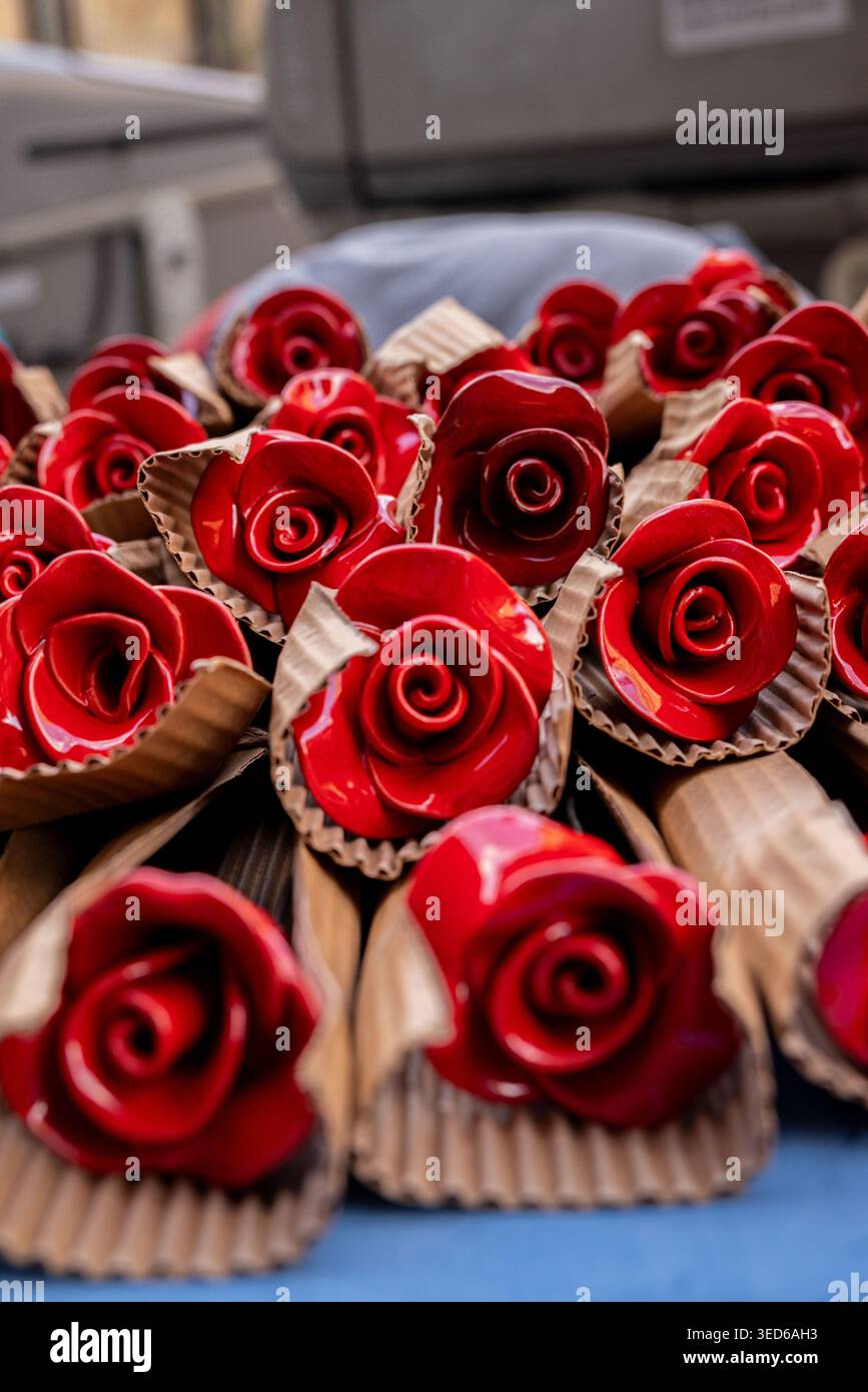 San Jordi und die Rosen Stockfoto