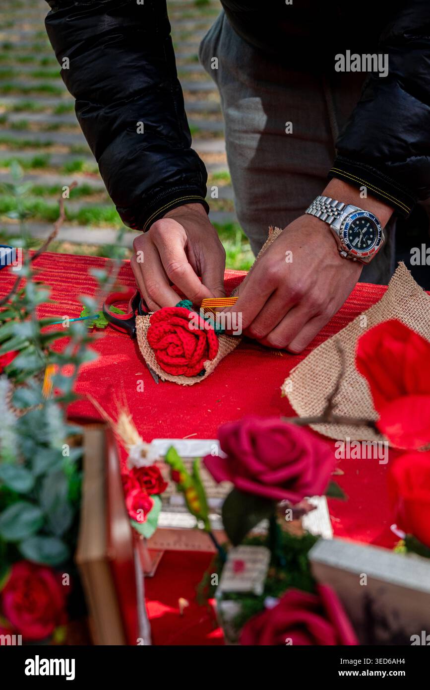 San Jordi und die Rosen Stockfoto