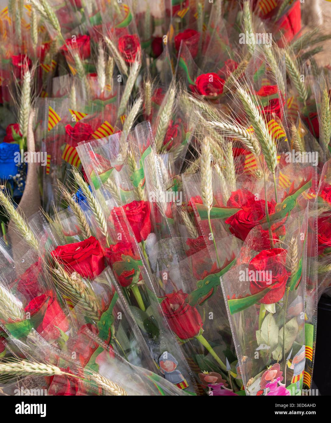 San Jordi und die Rosen Stockfoto