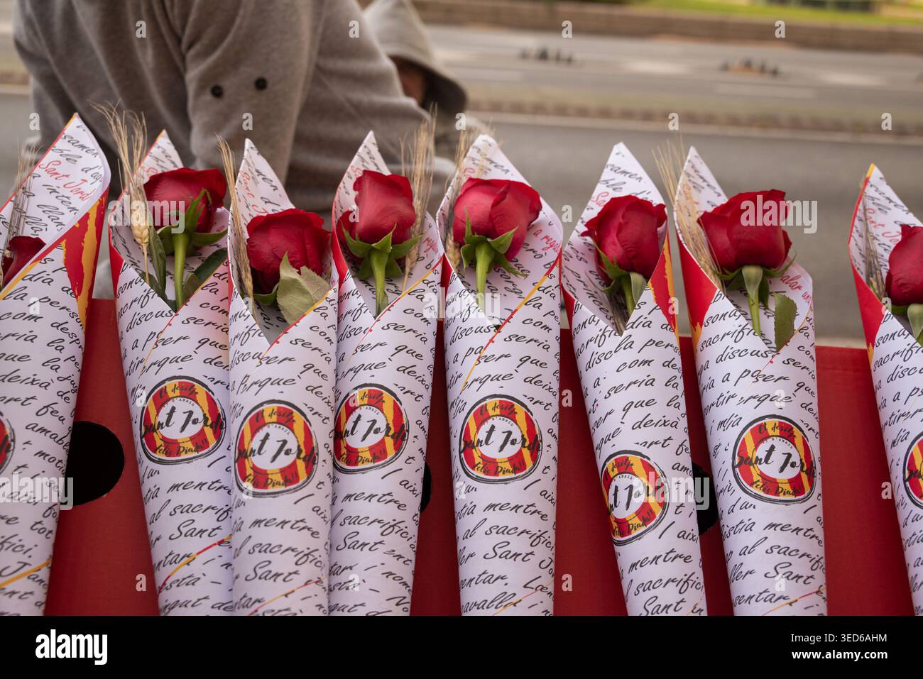San Jordi und die Rosen Stockfoto
