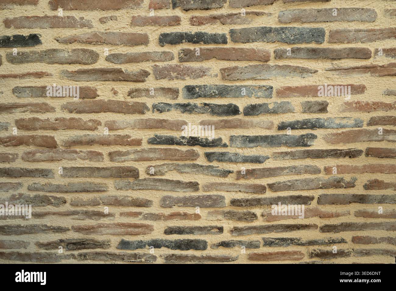 Alte rustikale Ziegelwand Textur verwitterte Vintage Mauerwerk Hintergrund Oberfläche Stockfoto