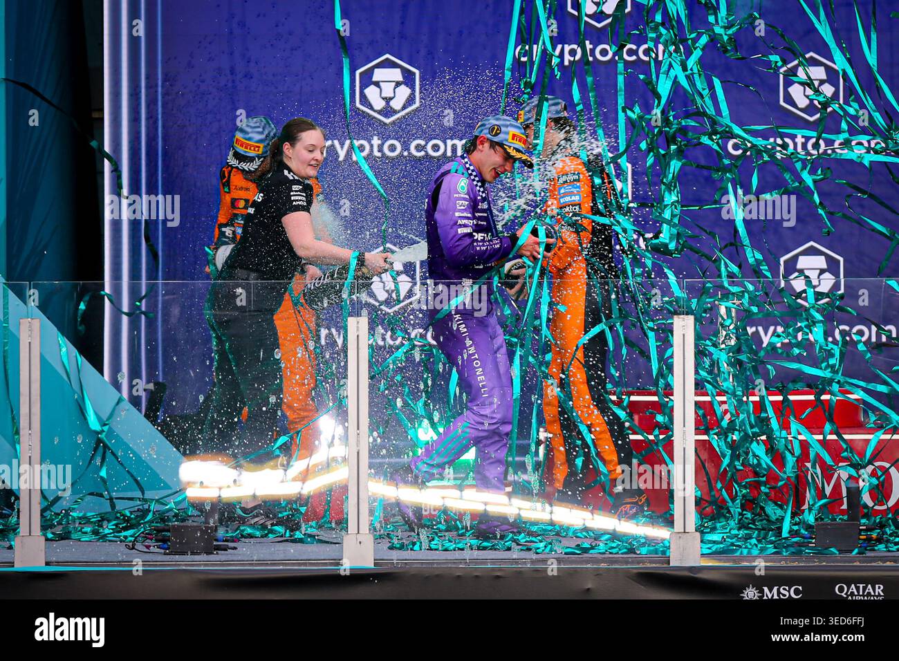 Podestfeier beim Formel 1 Crypto.com Miami Grand Prix 2026 im Miami International Autodrome in Miami Gardens, USA. Runde 6 von Stockfoto