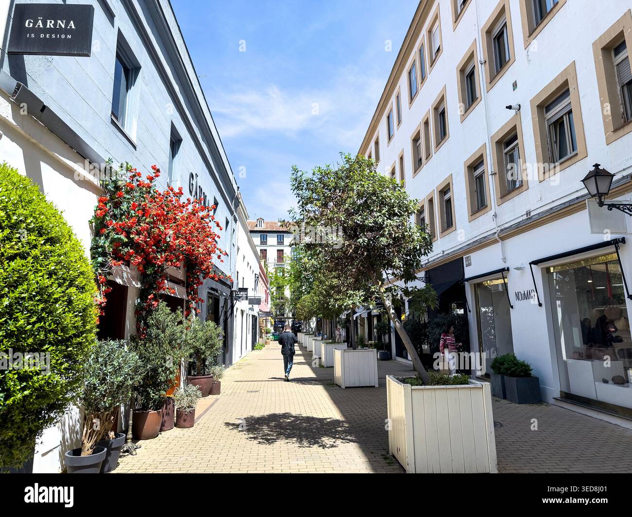 DIE GÄRNA GALLERY, Callejón de Jorge Juan ist eine charmante, enge Fußgängerzone im Barrio de Salamanca in Madrid, Spanien Stockfoto
