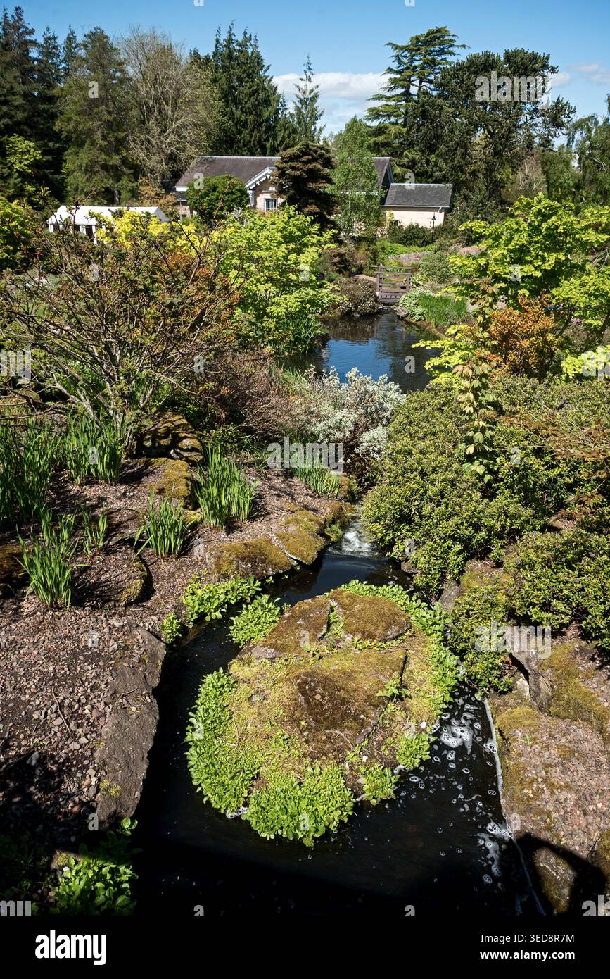 Rock Garden und Caledonia Halle in den Royal Botanic Garden Edinburgh (RBGE), Schottland, Großbritannien. Stockfoto