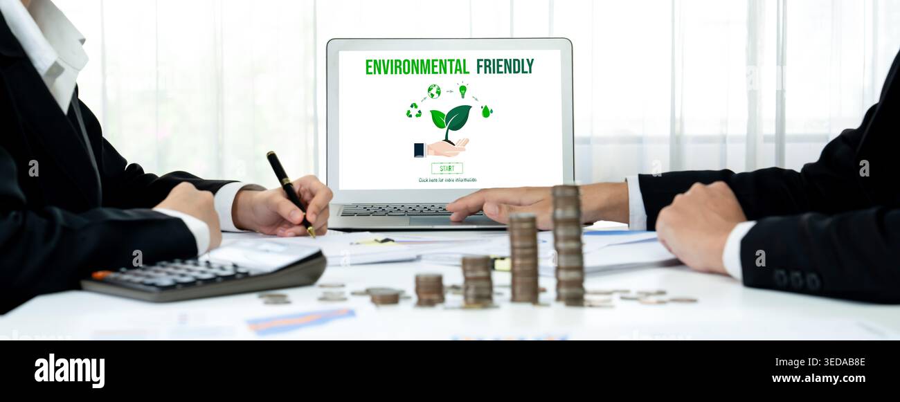 Grüne Unternehmenstransformation für ein zügiges Unternehmensgeschäft als Dank für eine umweltfreundliche Marketingstrategie Stockfoto