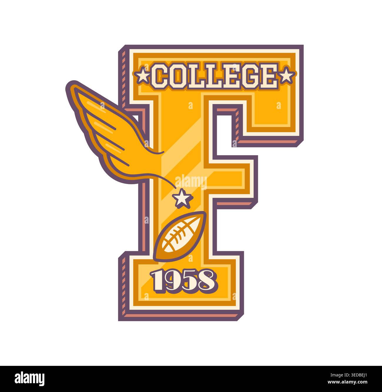 Varsity Sport geflügelter Buchstabe F, Schulliga-Patch Stock Vektor