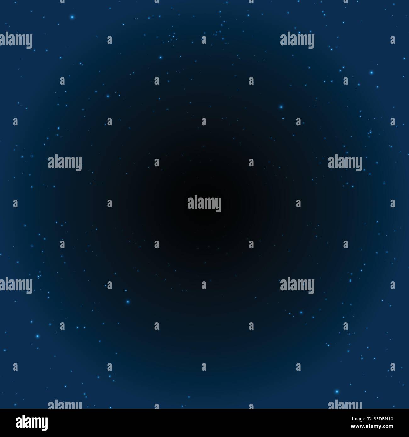 Abstrakter kosmischer Hintergrund mit schimmernden blauen Sternen und einer dunklen zentralen Leere für Sci-fi-Designs Stock Vektor