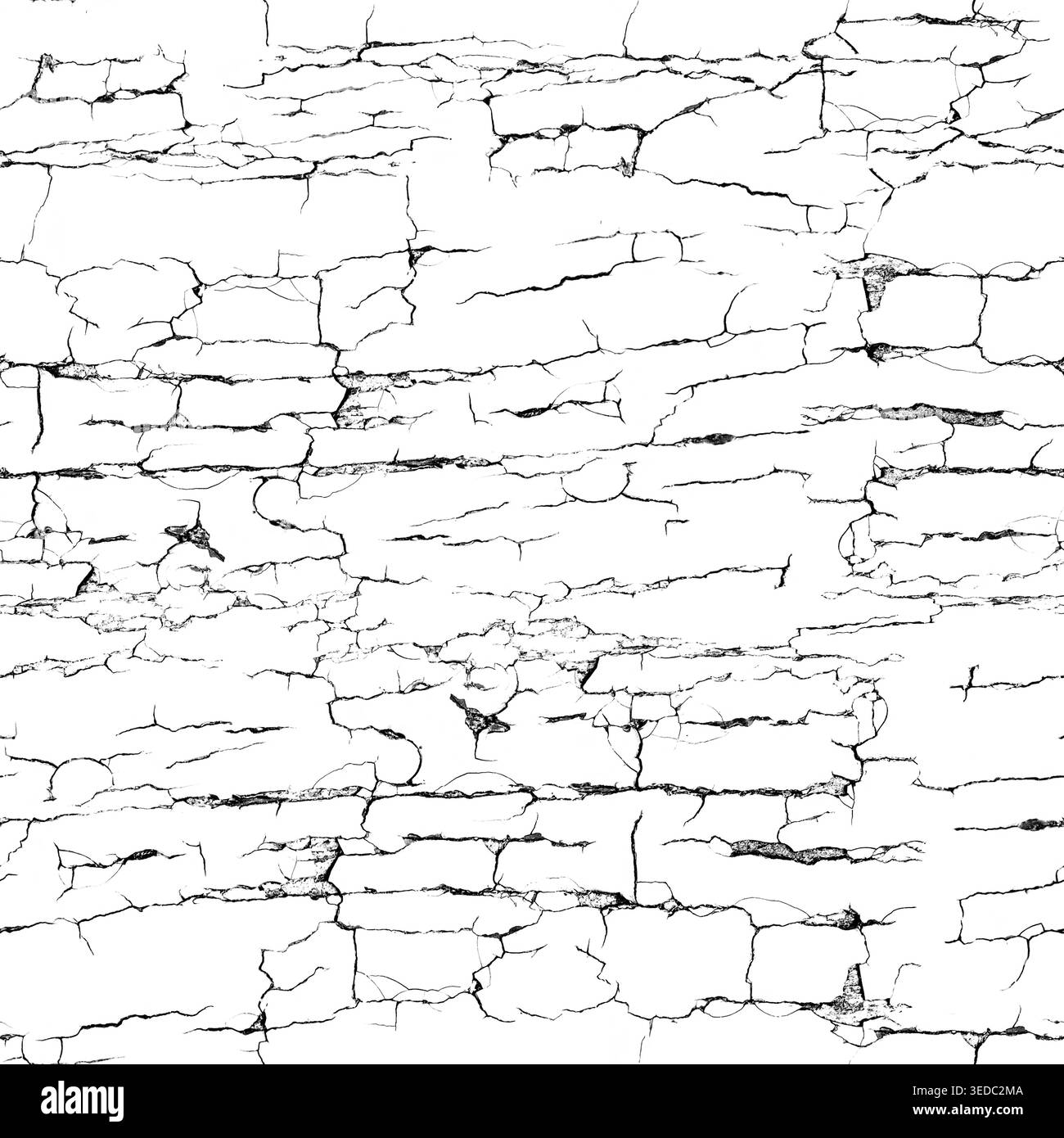 Nahtlose Textur der gerissenen Shebby-Oberfläche isoliert auf weißem Hintergrundmakro Stockfoto