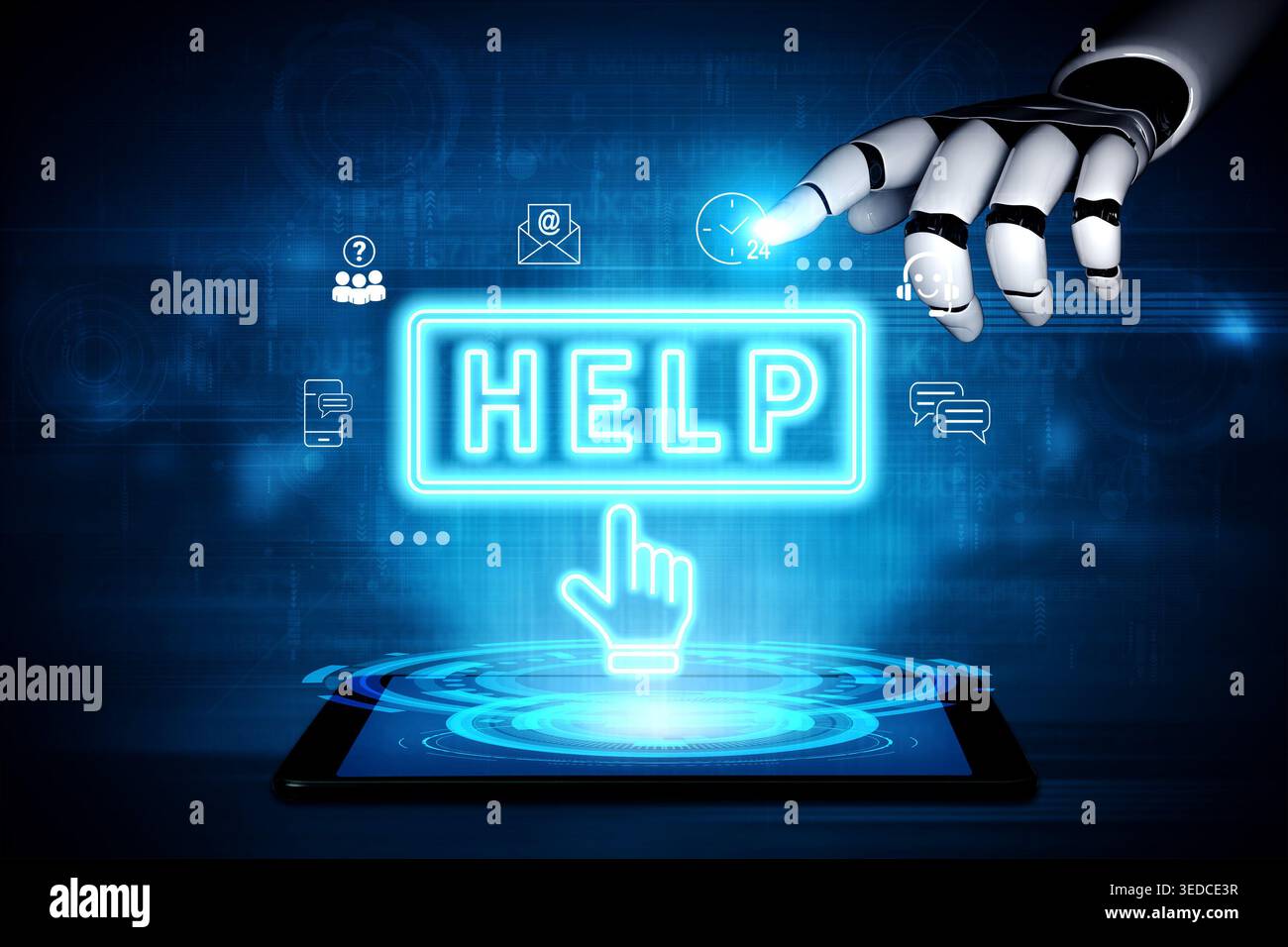 KI hilft bei der Erstellung automatisierter Helpdesk-Systeme für Kunden, die die Kommunikation verbessern, Anfragen optimieren und sofortigen Support für bieten Stockfoto