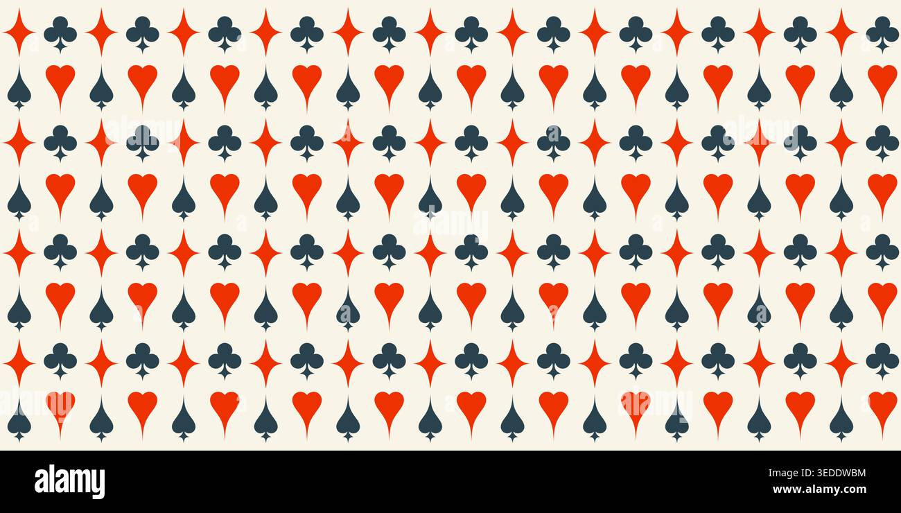 Banner mit Spielkarte passt zum Muster. Pik-, Herz-, Schläger- und Diamantensymbole. Vektorabbildung Stock Vektor