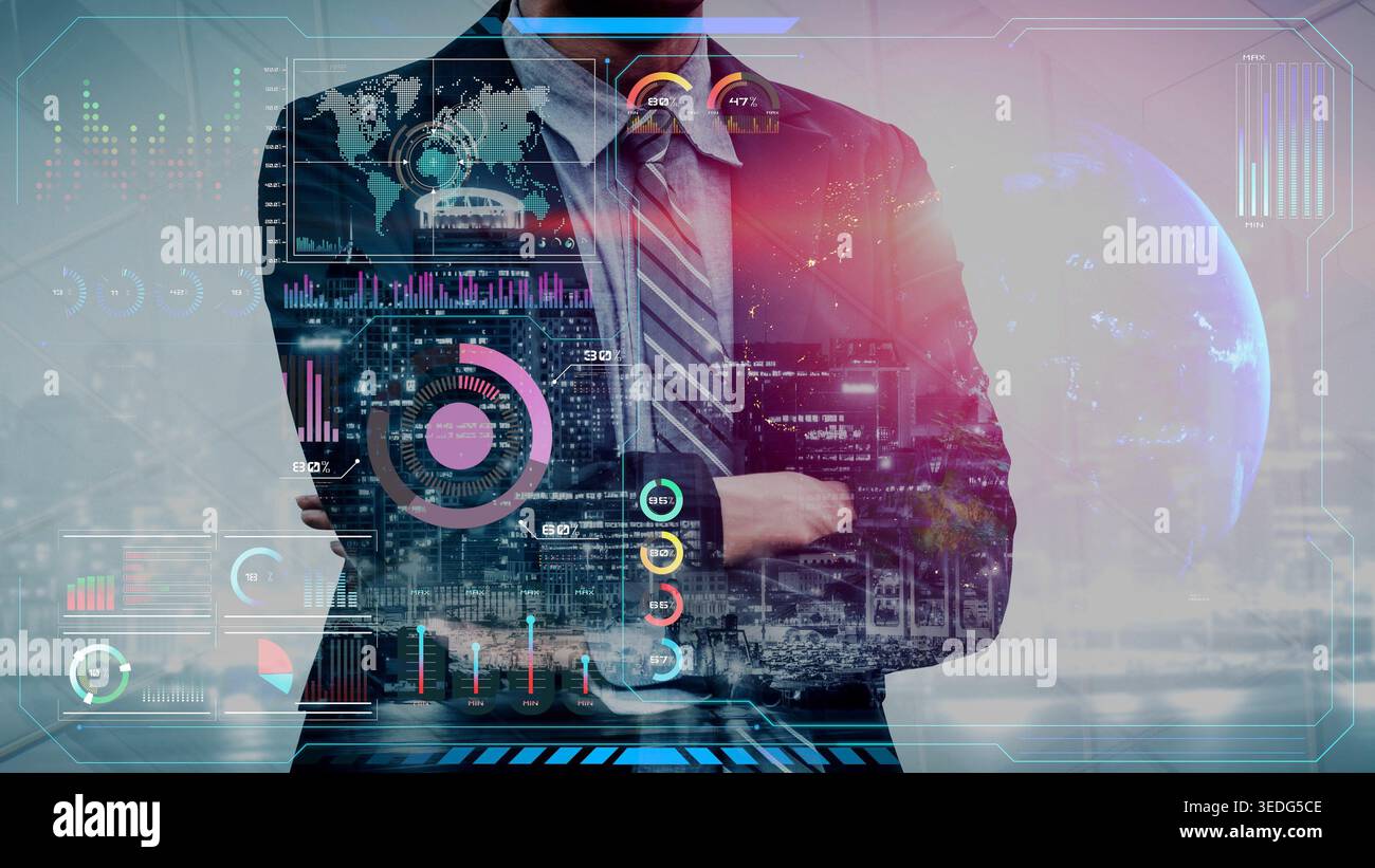 High-Tech-Schnittstelle für globale Netzwerkverbindungen, die weltweite digitale Kommunikation, Datenaustausch und Internetkonnektivität ermöglicht. Globale Verbindung Stockfoto